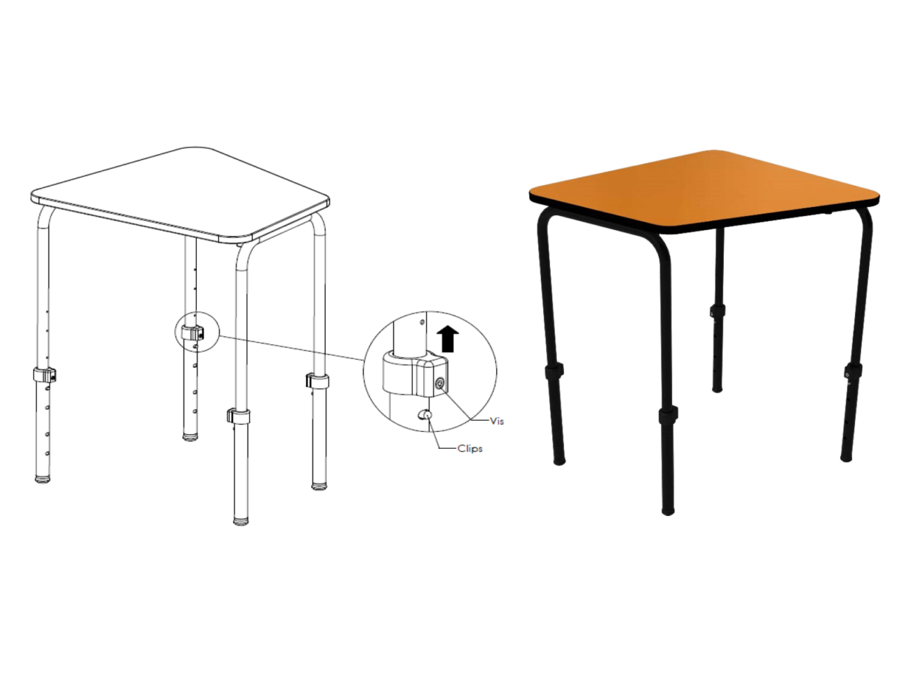 Table réglable en hauteur du Programme 3.4.5., un mobilier flexible